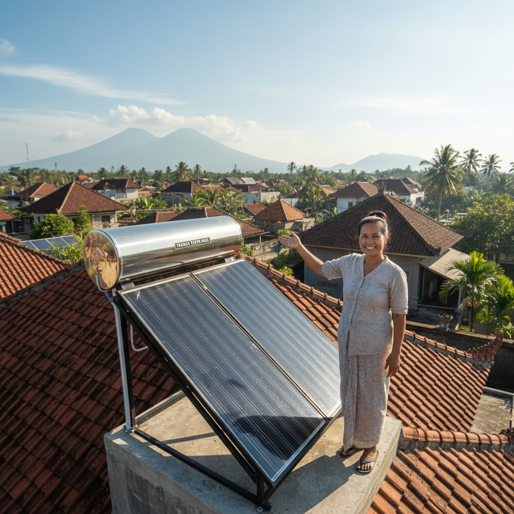 Made Wirawan, homeowner in Denpasar Bali, satisfied with solar water heater service