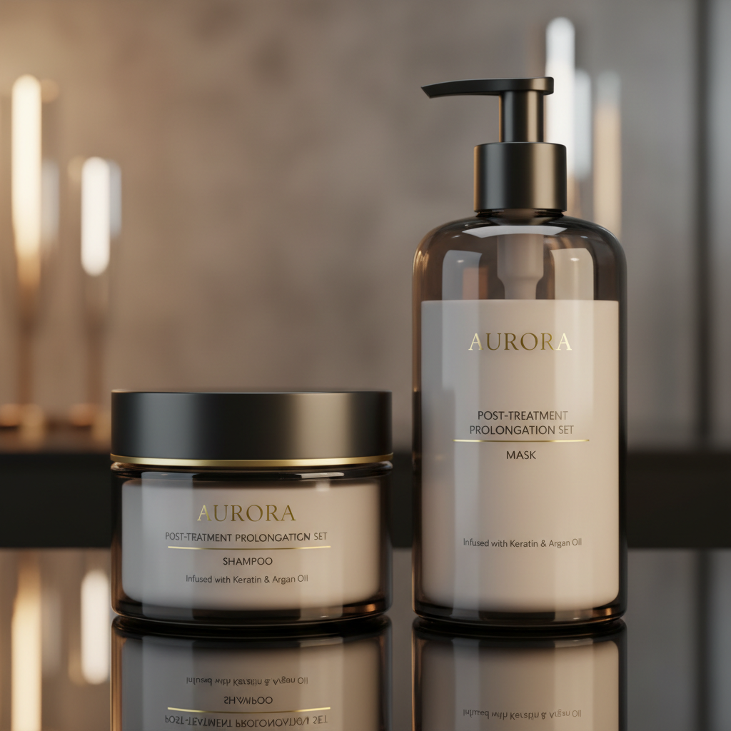Luxury hair care oil and treatment bottles on light background warm accent lighting