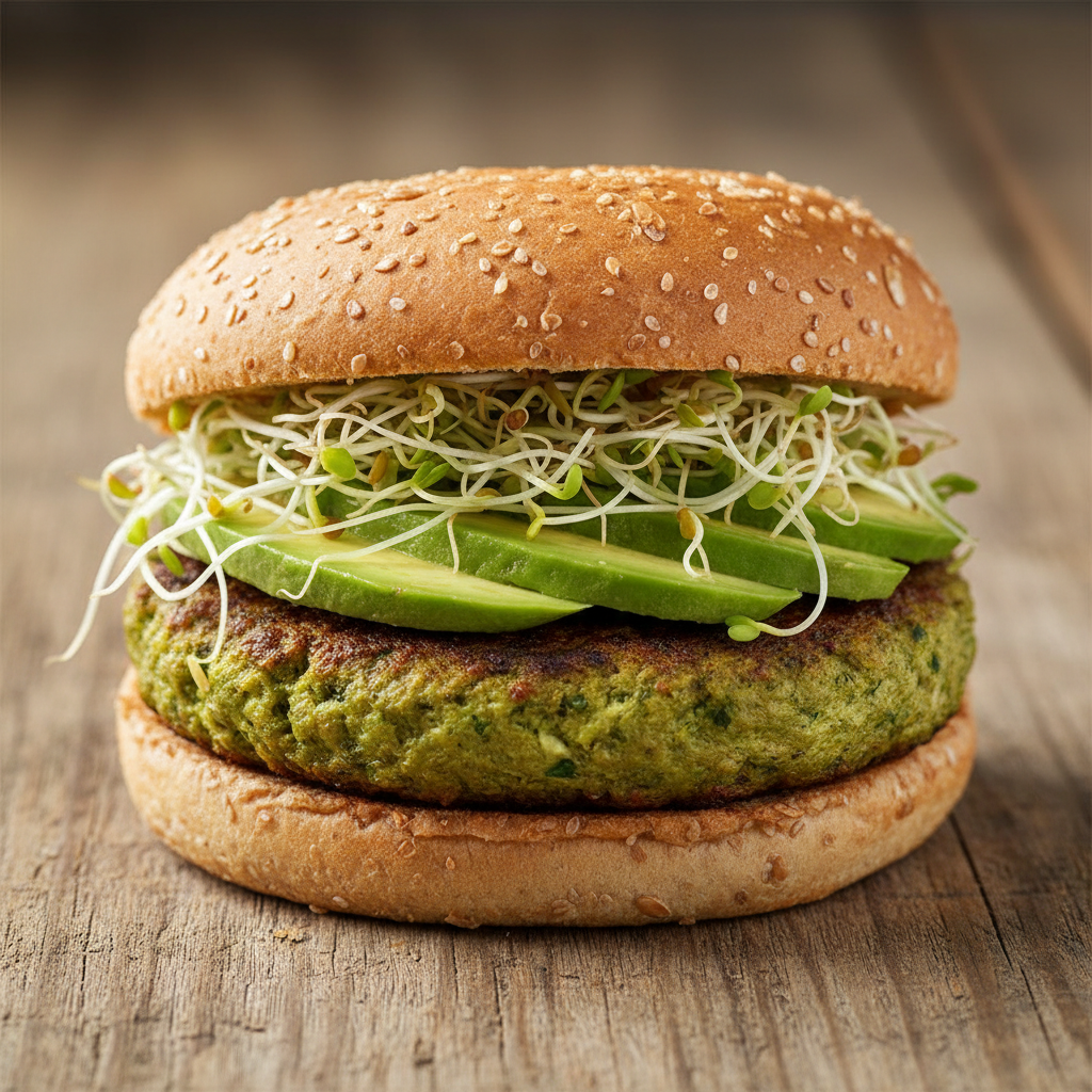 Green Garden Smash — Plant-based patty, avocado, rocket, tomato relish, vegan may