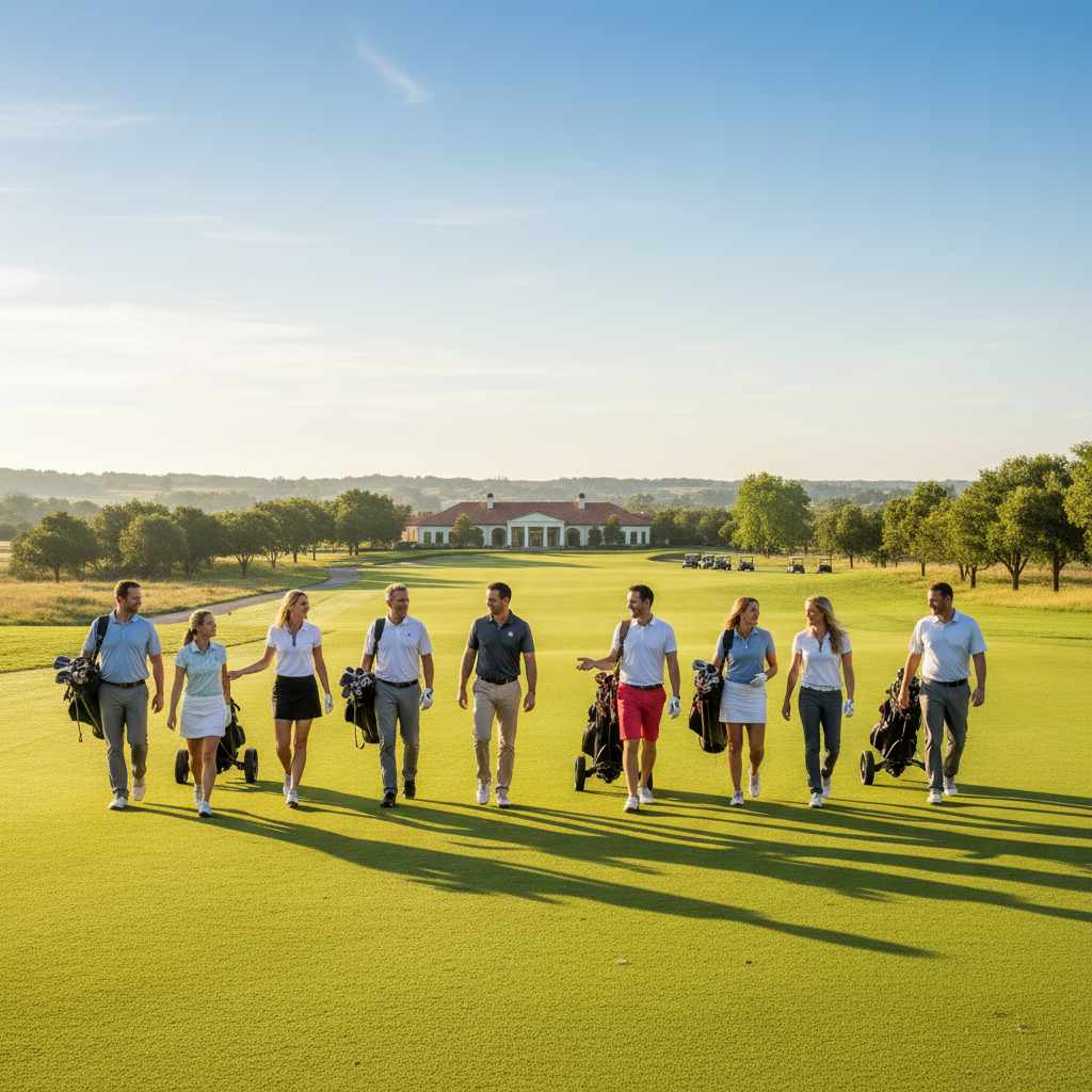 Corporate group golf outing on a beautiful morning