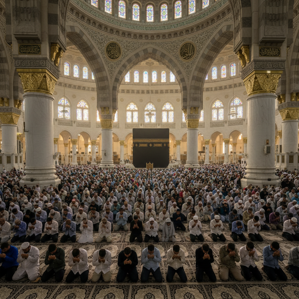 Orang tua lansia sedang berdoa dengan tenang di Masjid Nabawi Madinah