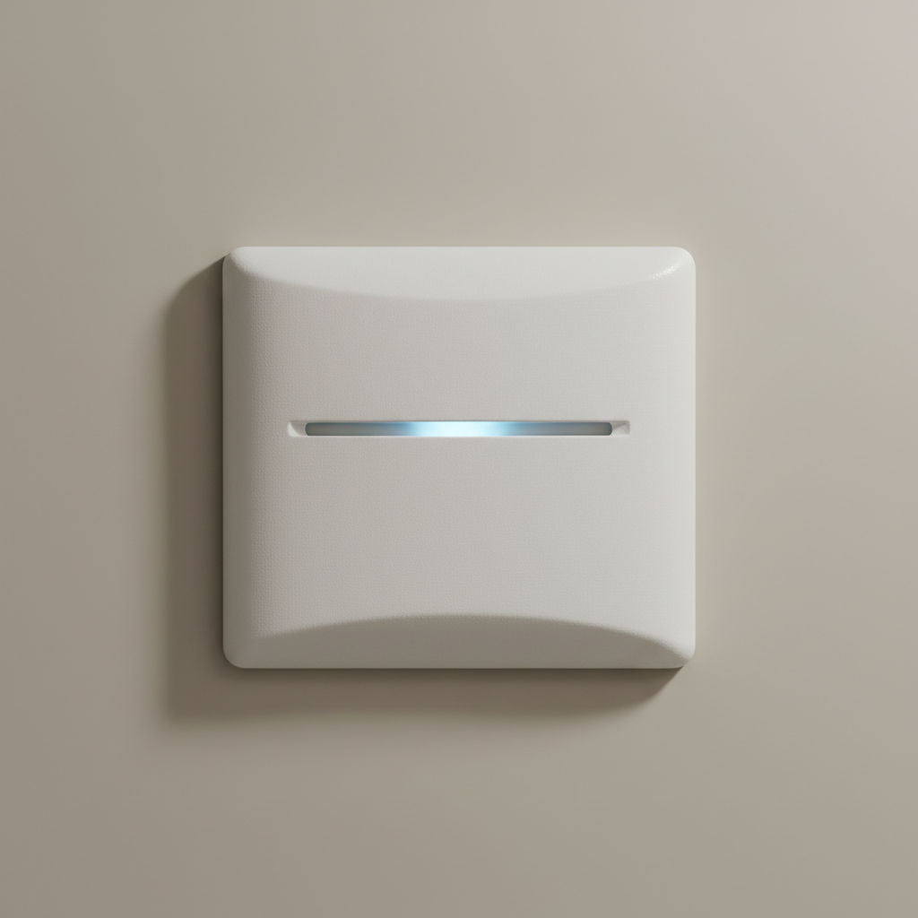 Modern white electrical switch on light gray wall