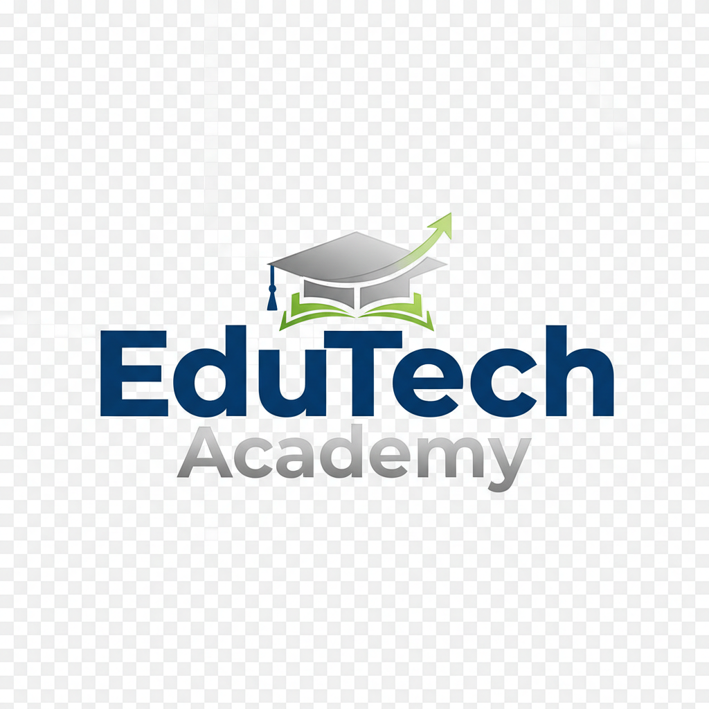 EduTech Academy educational institution logo with graduation cap icon in blue