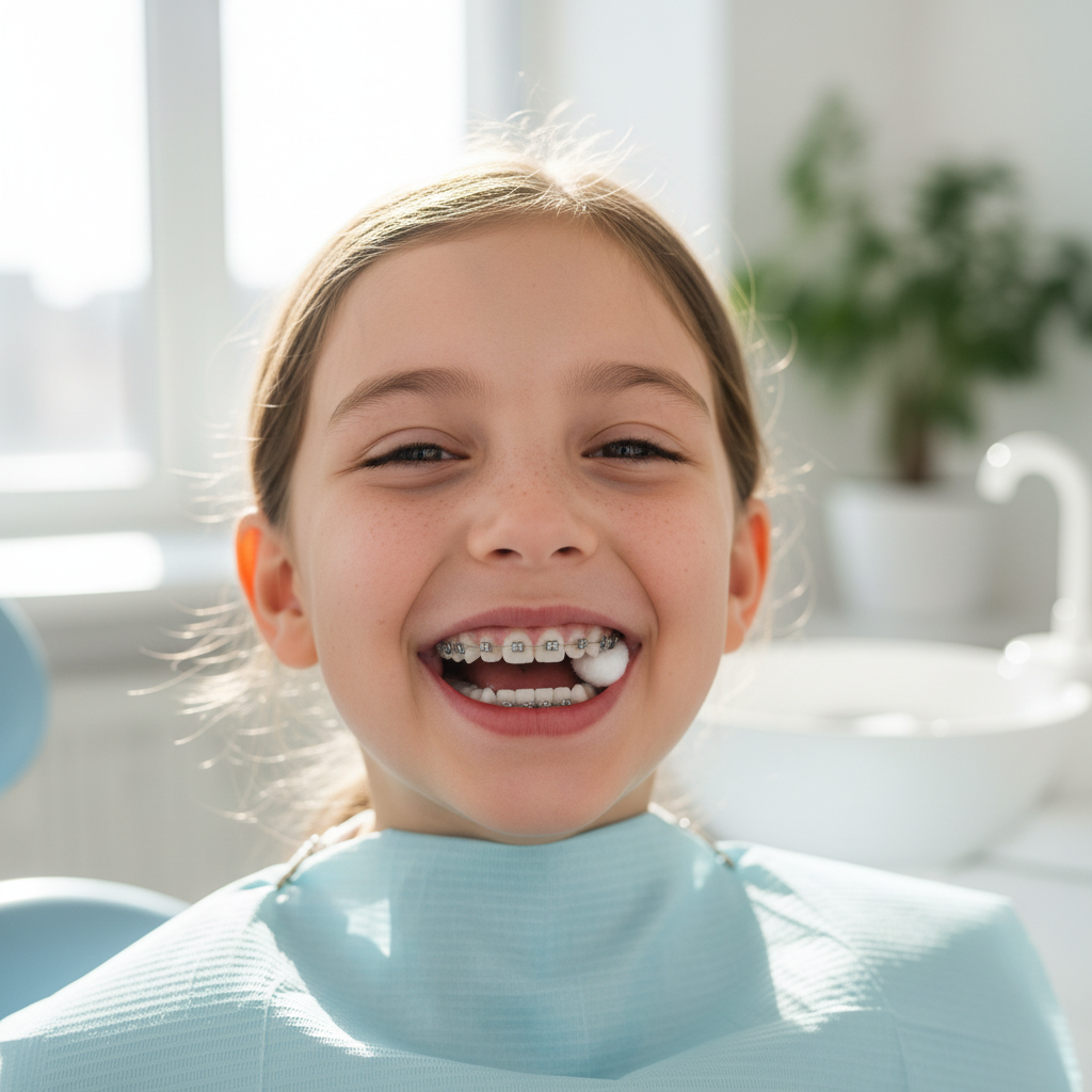 Happy patient smiling after dental treatment with bright smile