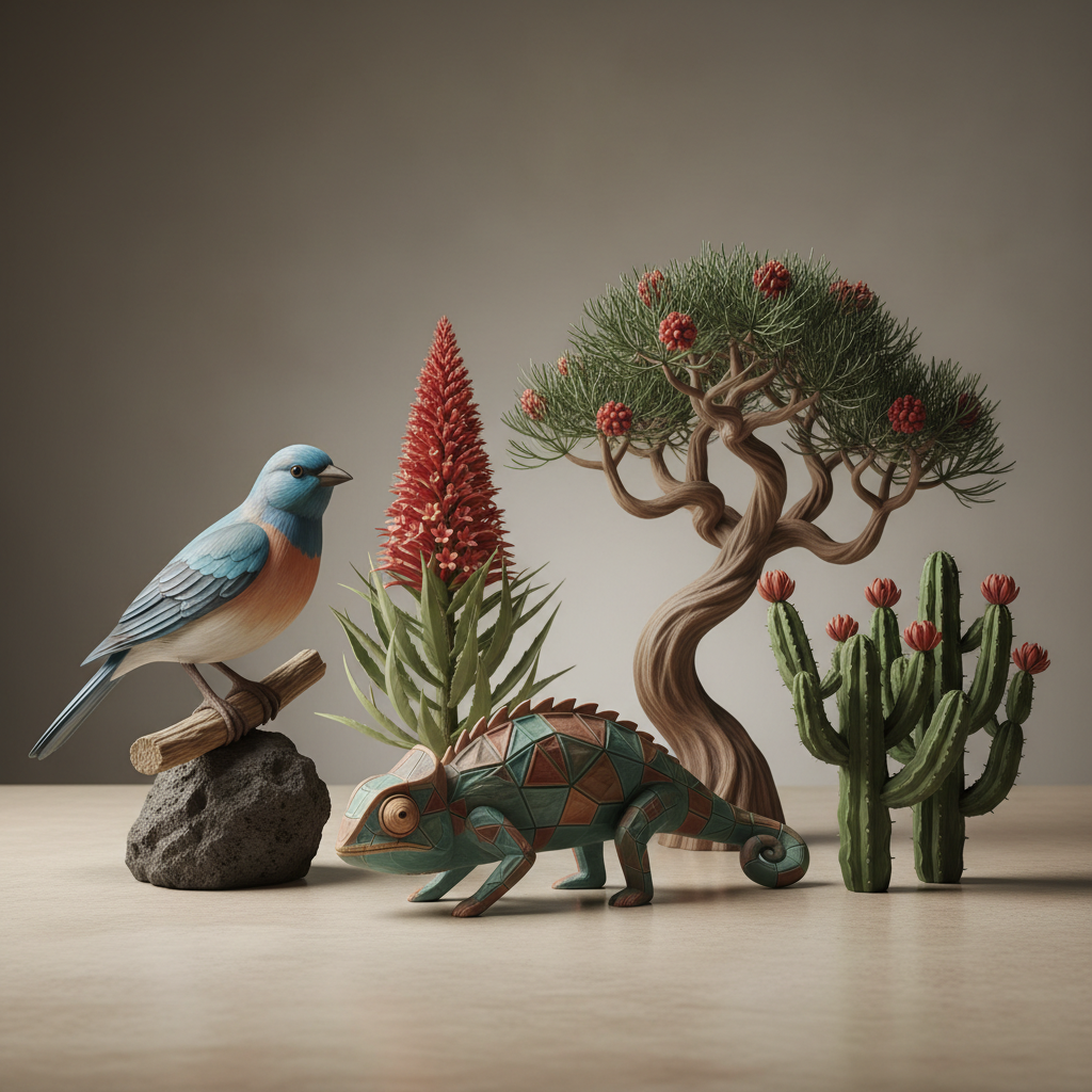 Colección de figuras decorativas 3D inspiradas en la fauna y flora de Canarias