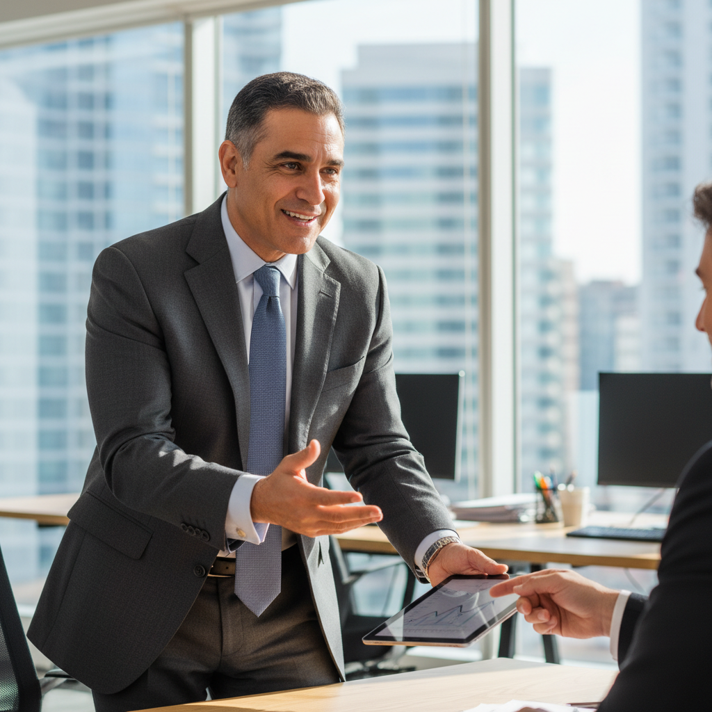 Business owner Michael Chen discussing retirement planning success