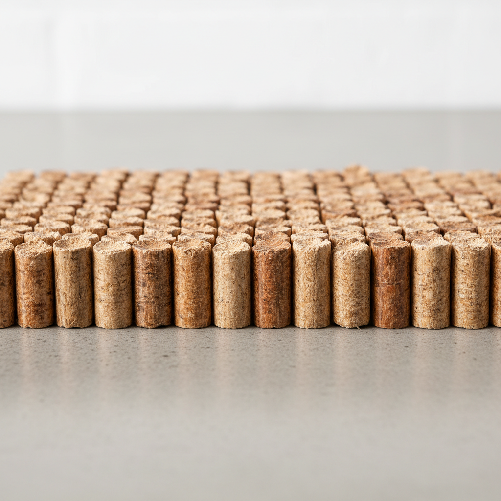 Premium wood pellets displayed showing sustainable biomass fuel for heating applications