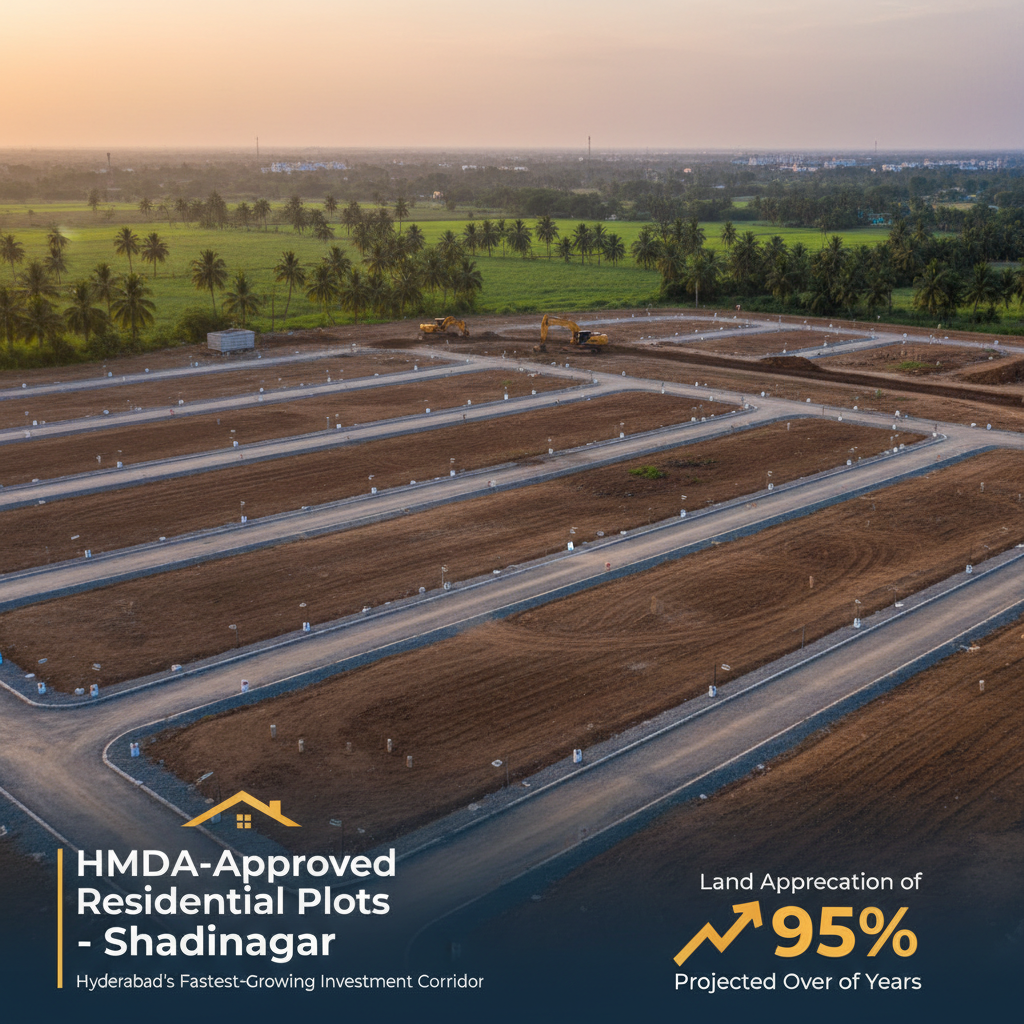 New residential layout with wide roads and corner plots in Shadnagar near Hyderabad