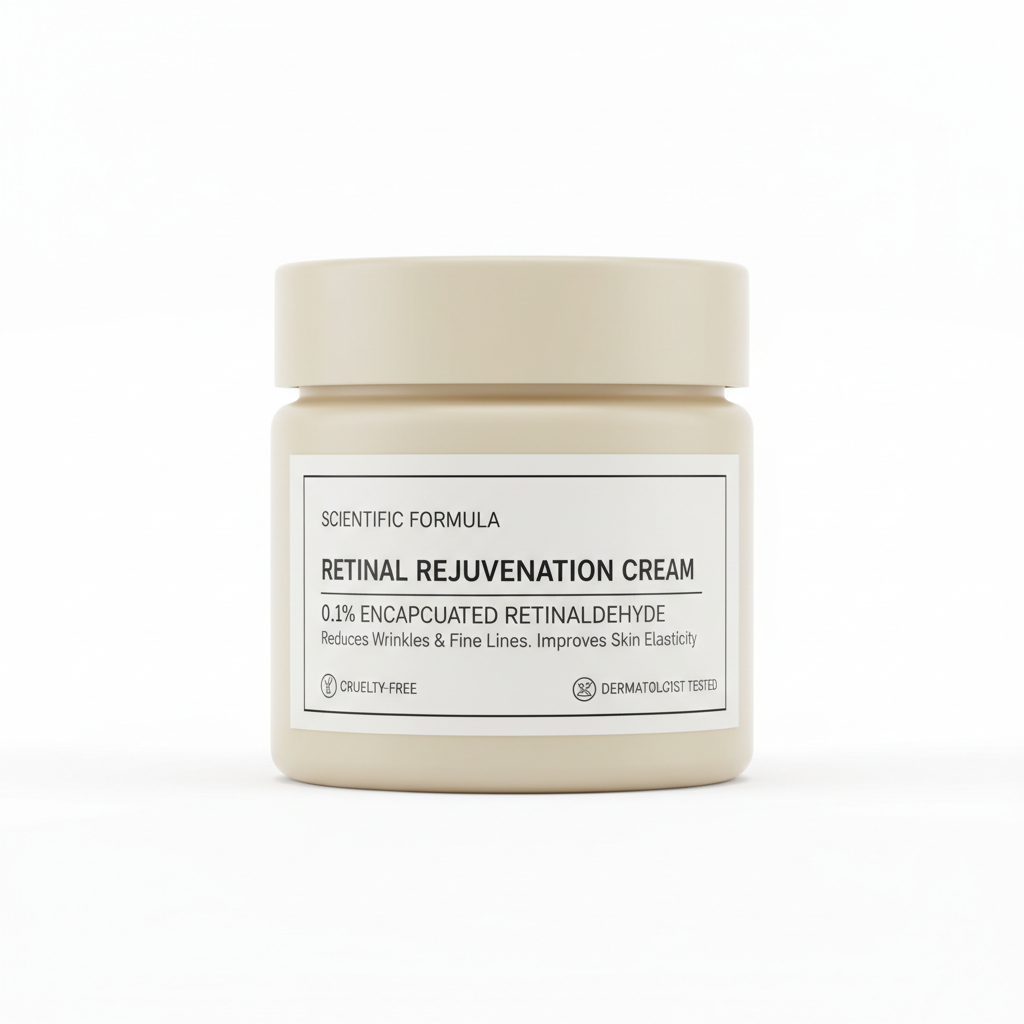 Cream-colored retinal jar with scientific label on clean white background