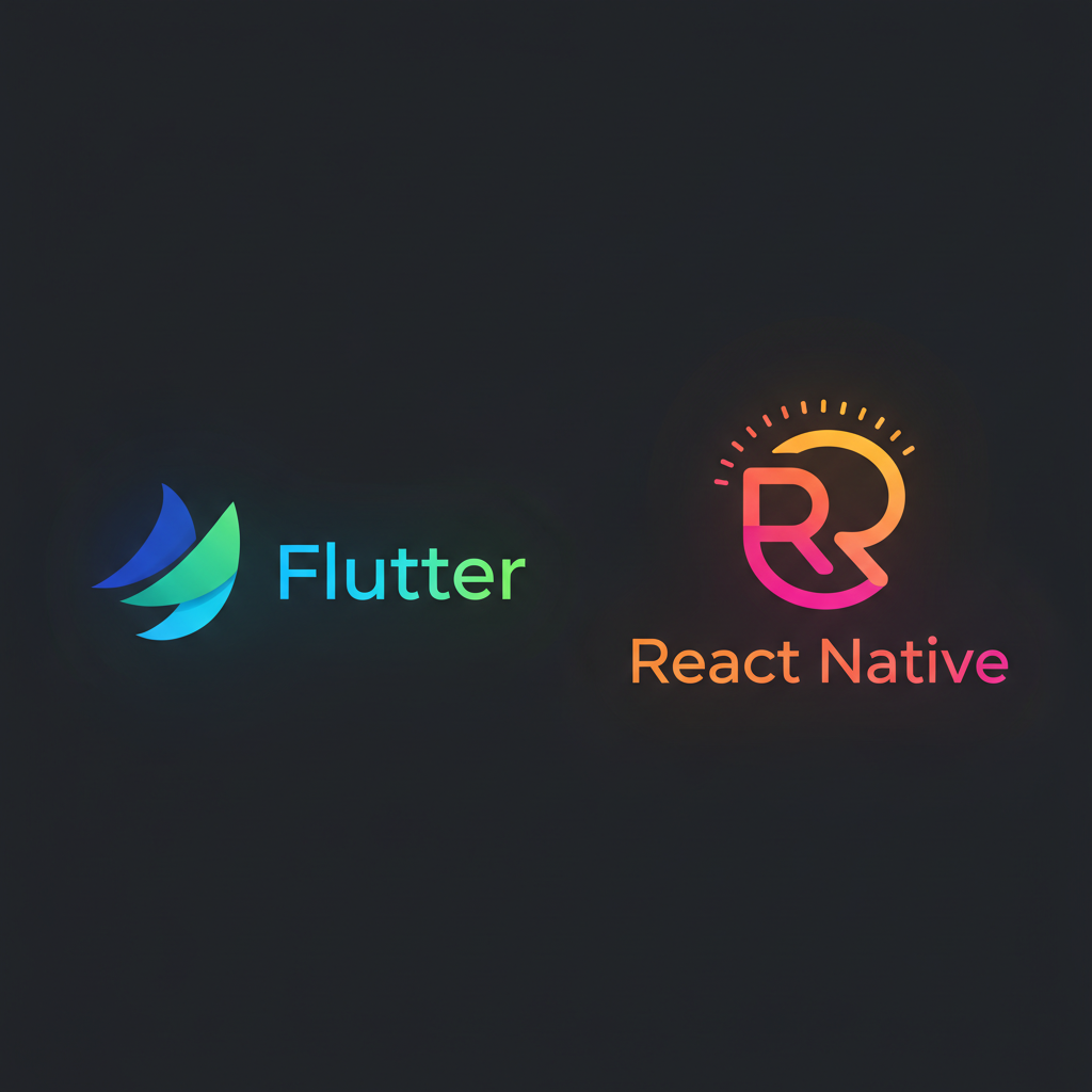 Flutter app running on both iPhone and Android phone side by side on bright desk