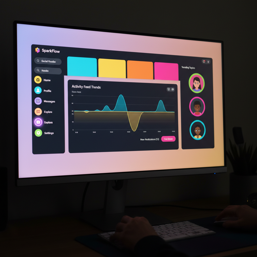 Interface logicielle ERP sur double écran, environnement de bureau professionnel sombre