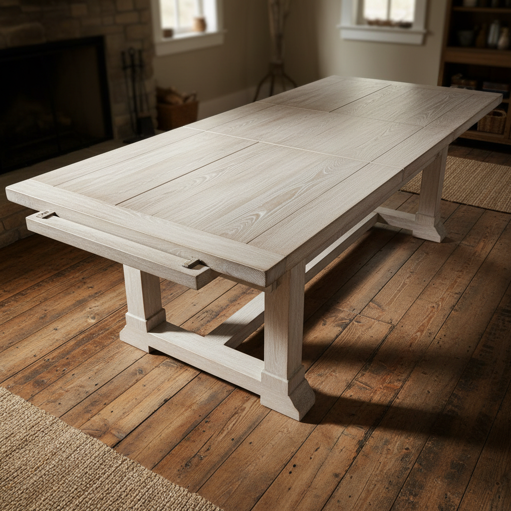 Large farmhouse dining table seating 10, white oak with heavy top, family dining room