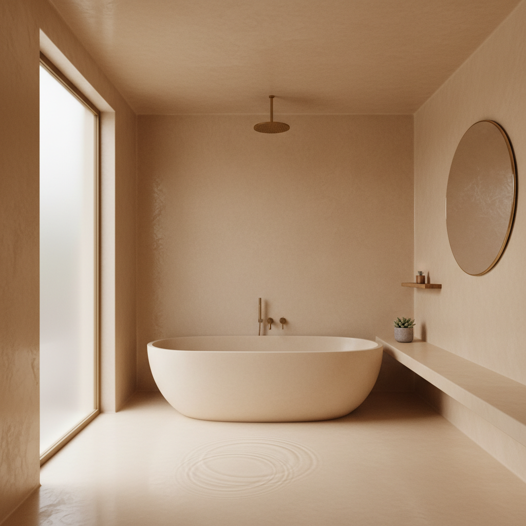Modern microcement bathroom with seamless walls and premium finish