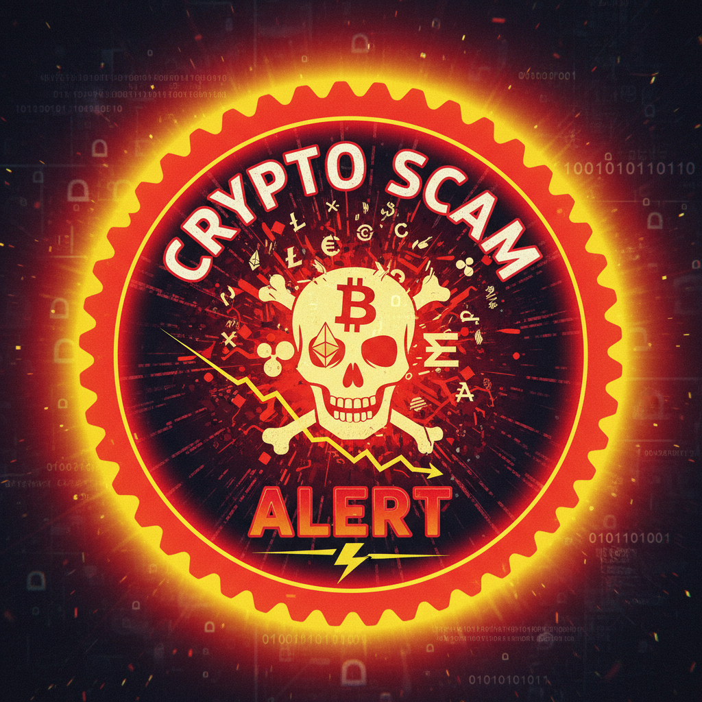 Warning sign overlaid on Roblox currency icons representing scam alert