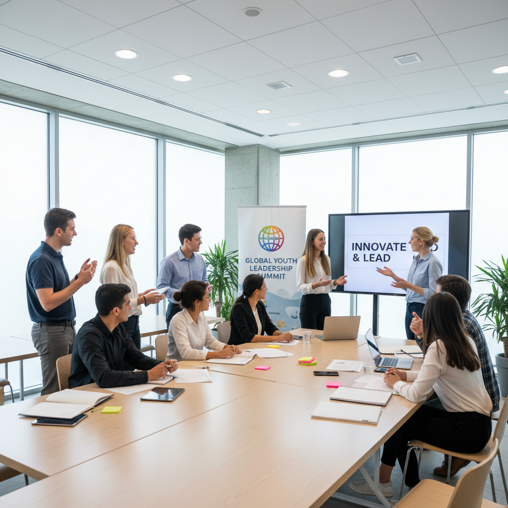 Jóvenes líderes en taller de liderazgo participando activamente en dinámicas grupales