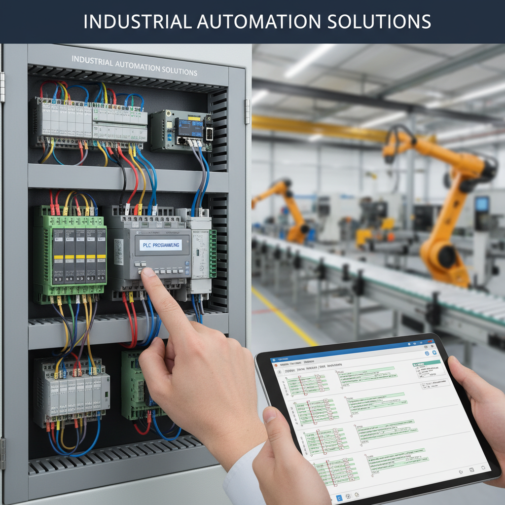 Electrical engineer programming PLC on bright screen in industrial automation facility