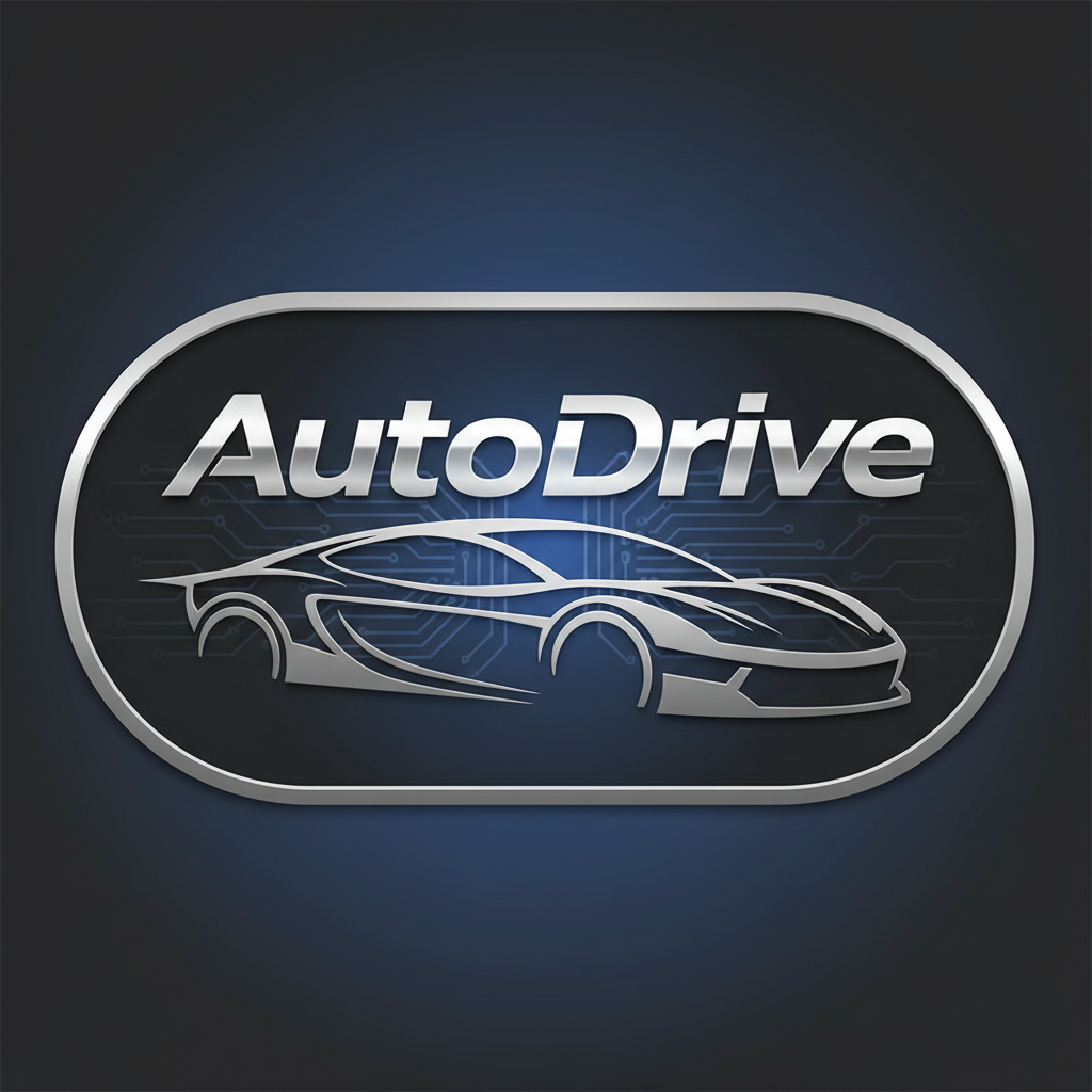 AutoDrive automotive technology logo with sleek silver car silhouette