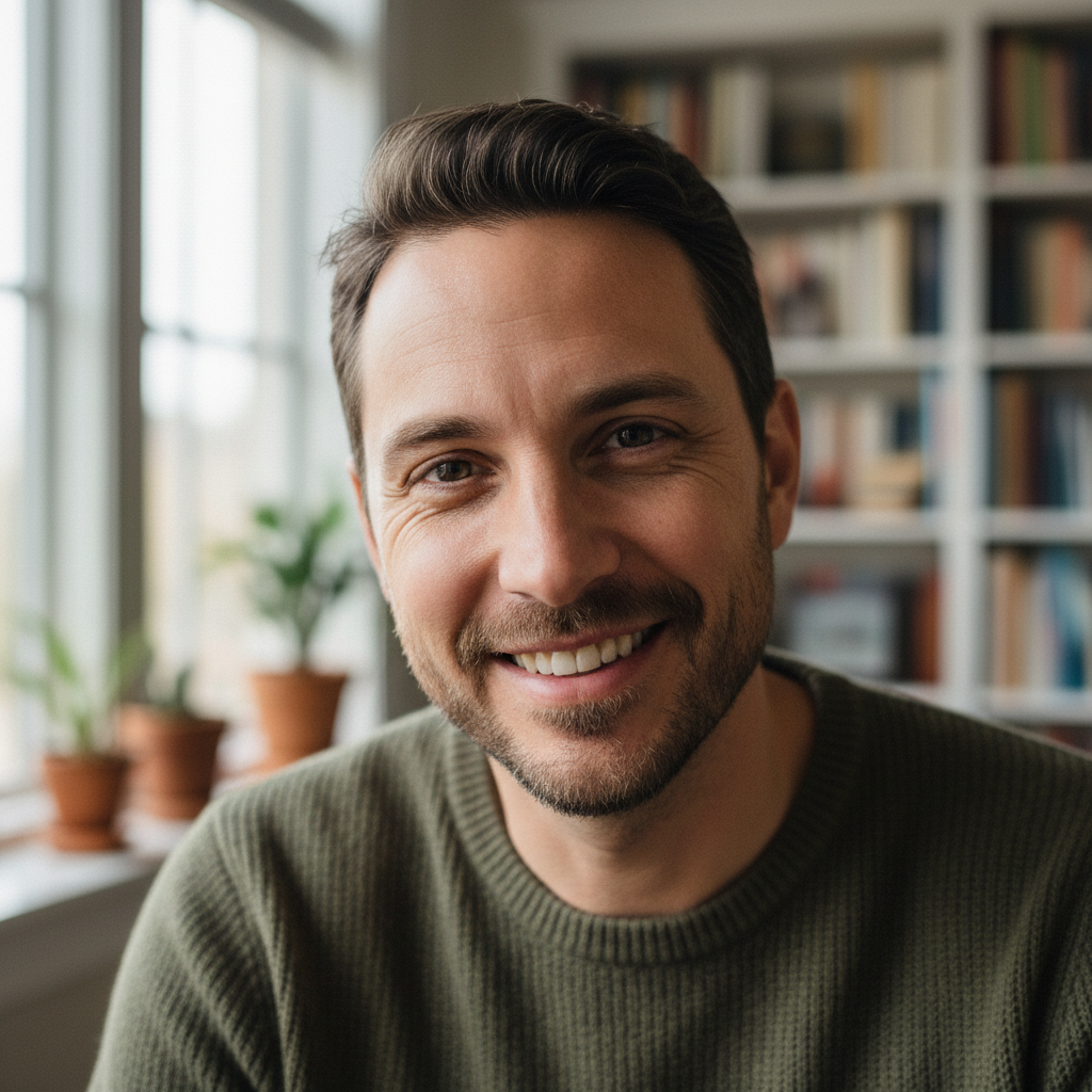 Man with genuine expression, interview setting