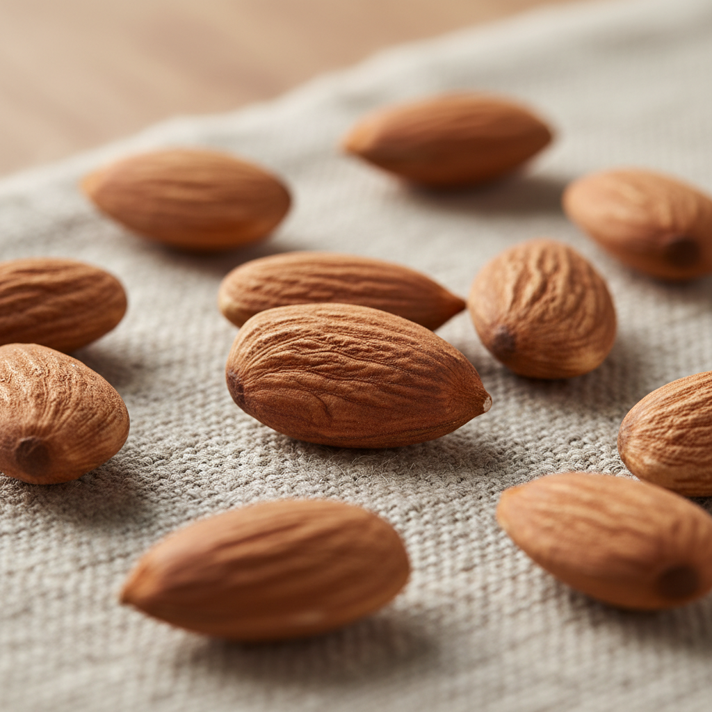 Almonds with visible skins in soft natural light