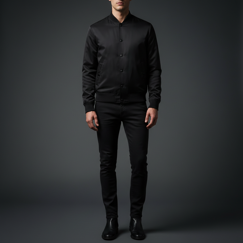 Black heavyweight hoodie worn by model, dark studio background, minimal branding