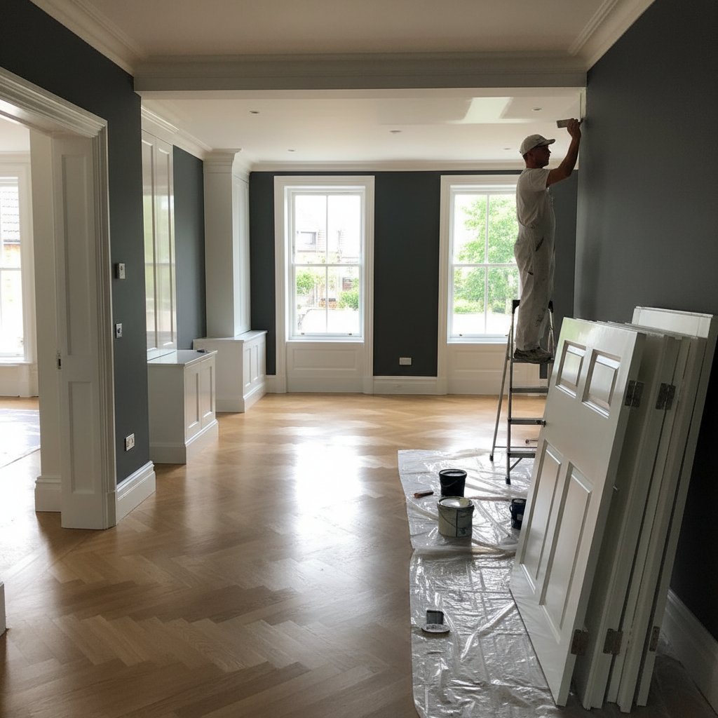 Acabados finales de reforma integral con pavimentos de calidad, carpintería lacada y pintura profesional