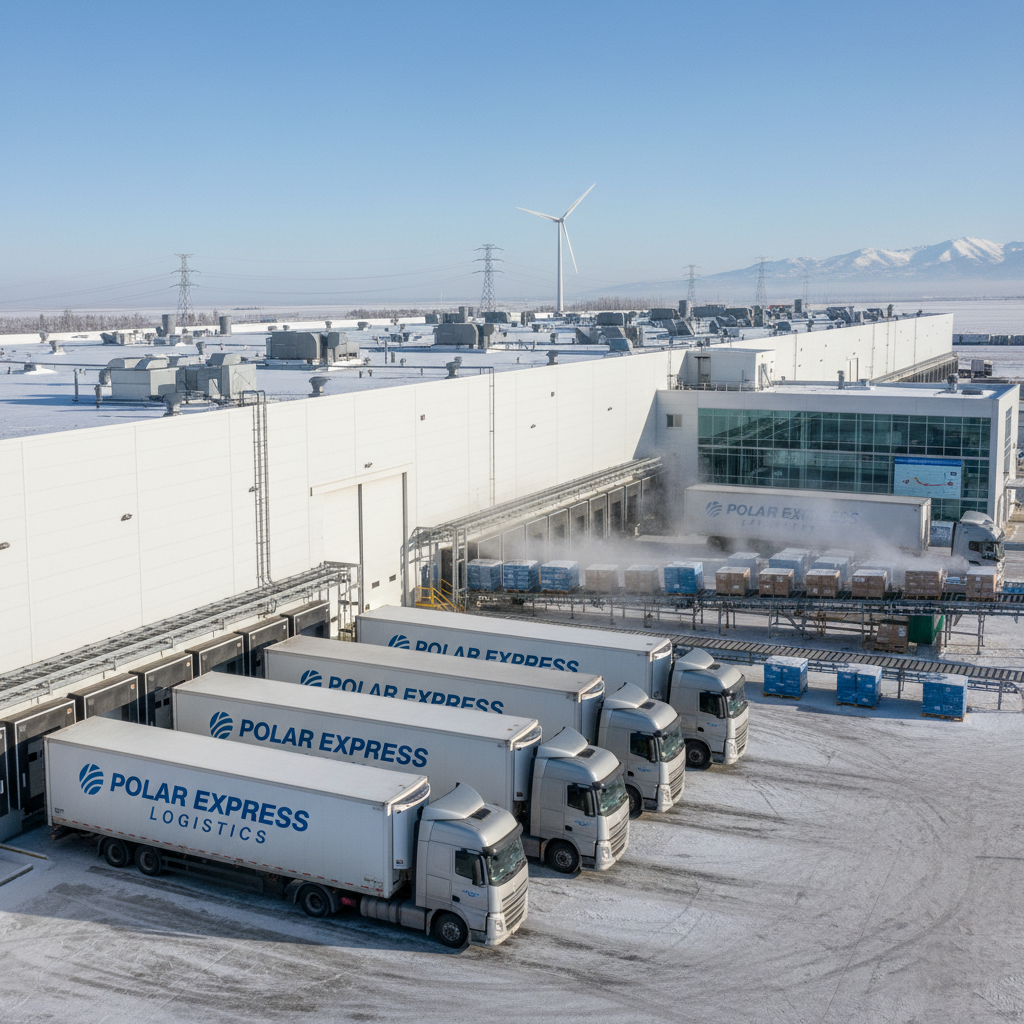 Fleet of red and white transport trucks parked in organized rows at logistics center
