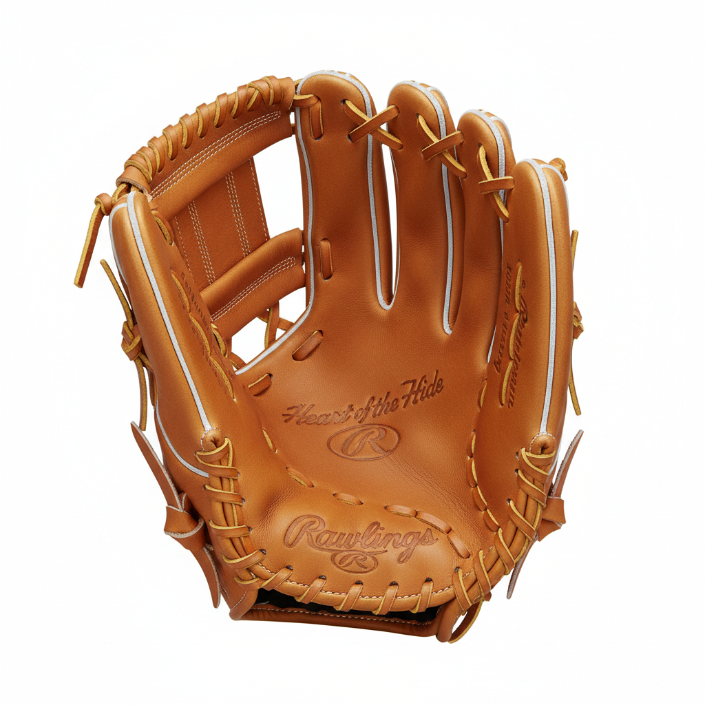 Gants de baseball Rawlings en cuir brun sur fond blanc