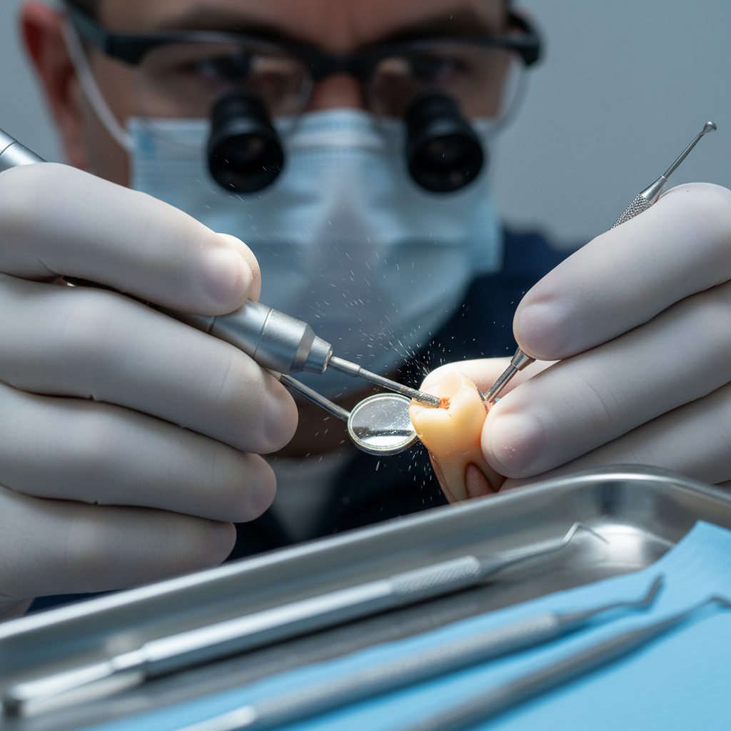 Dental crown procedure showing precision dental work