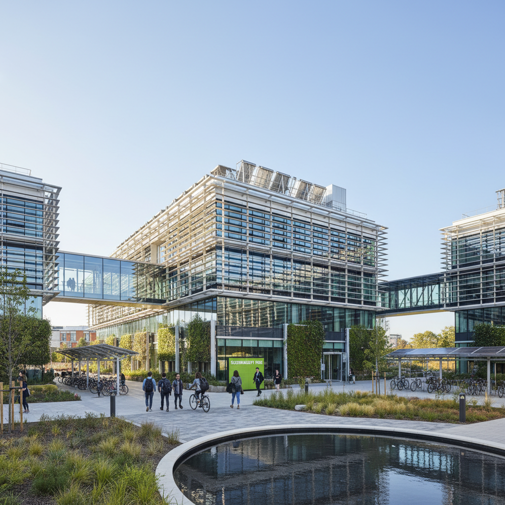 University campus building with energy-efficient HVAC system serving multiple academic facilities