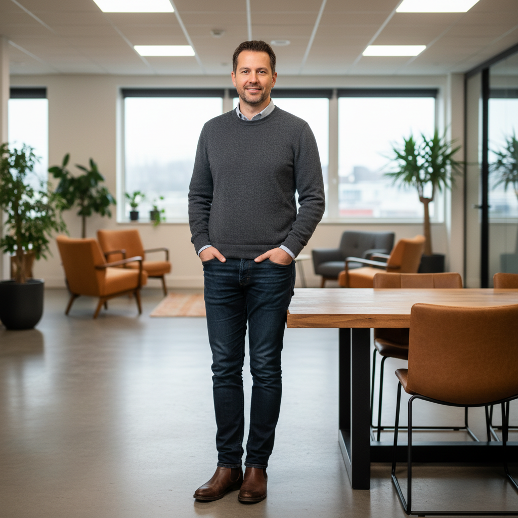 Samuel Kari, professional male in business attire, warm neutral background