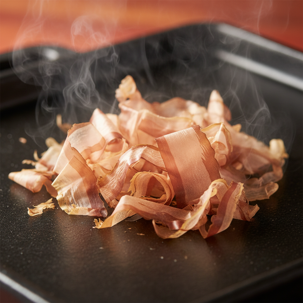 Guest photo of bonito flakes dancing on hot plate