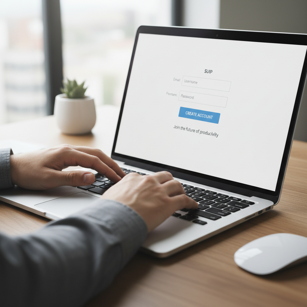 Person creating an account on a laptop