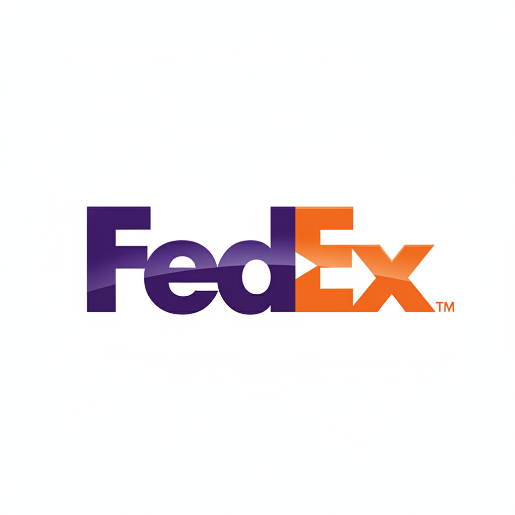 FedEx corporate logo in signature purple and orange colors on clean white background