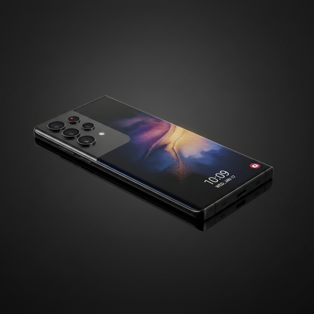 Samsung Galaxy S24 Ultra smartphone in titanium black color showing front display