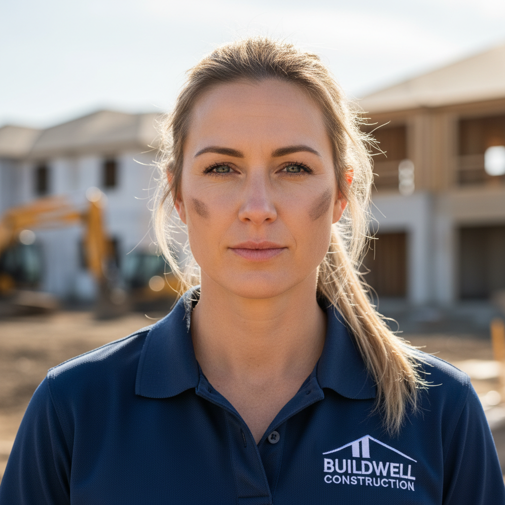 Priya Nambiar, exterior foreman, confident portrait in branded polo