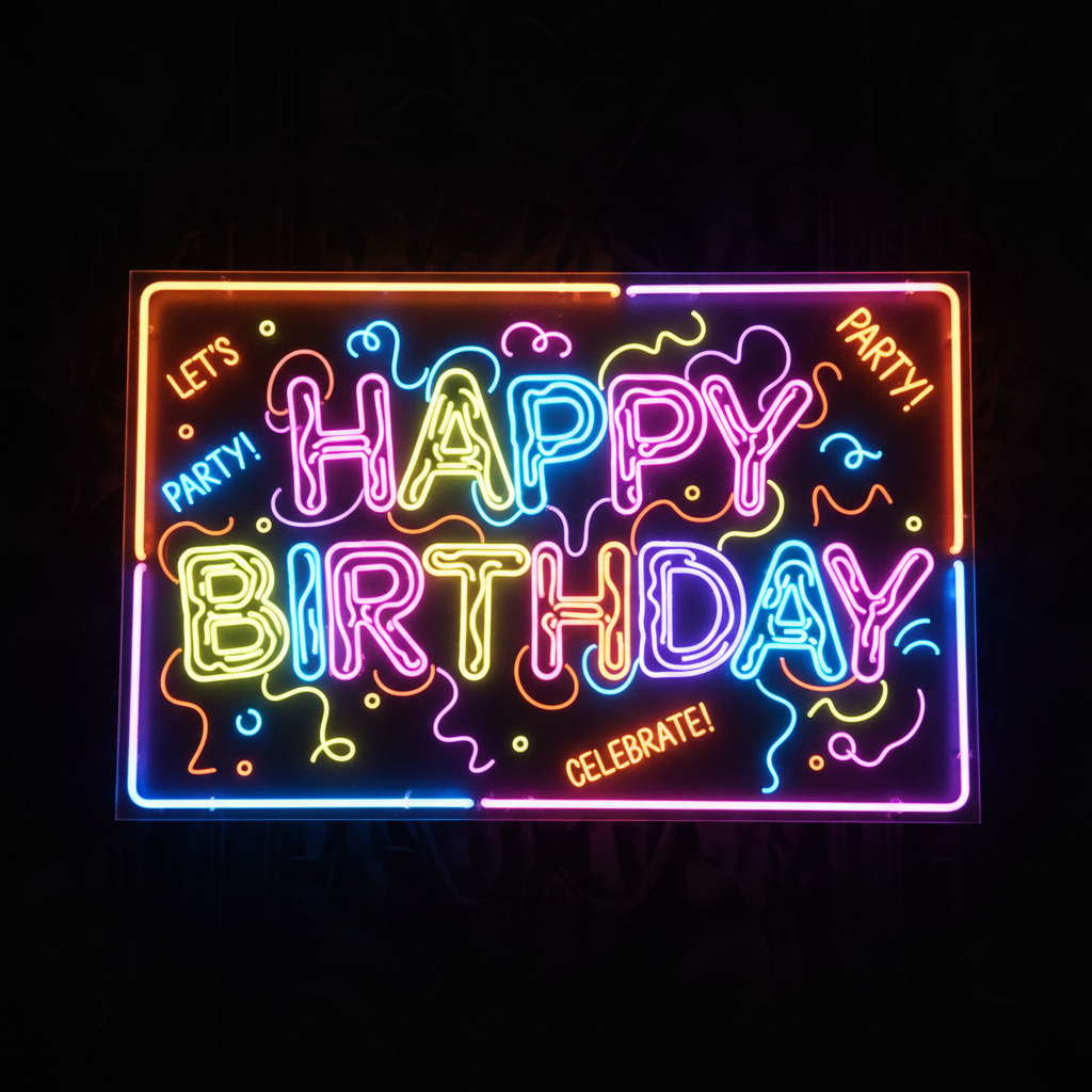 Neon pop art birthday card with bold typography and bright colors