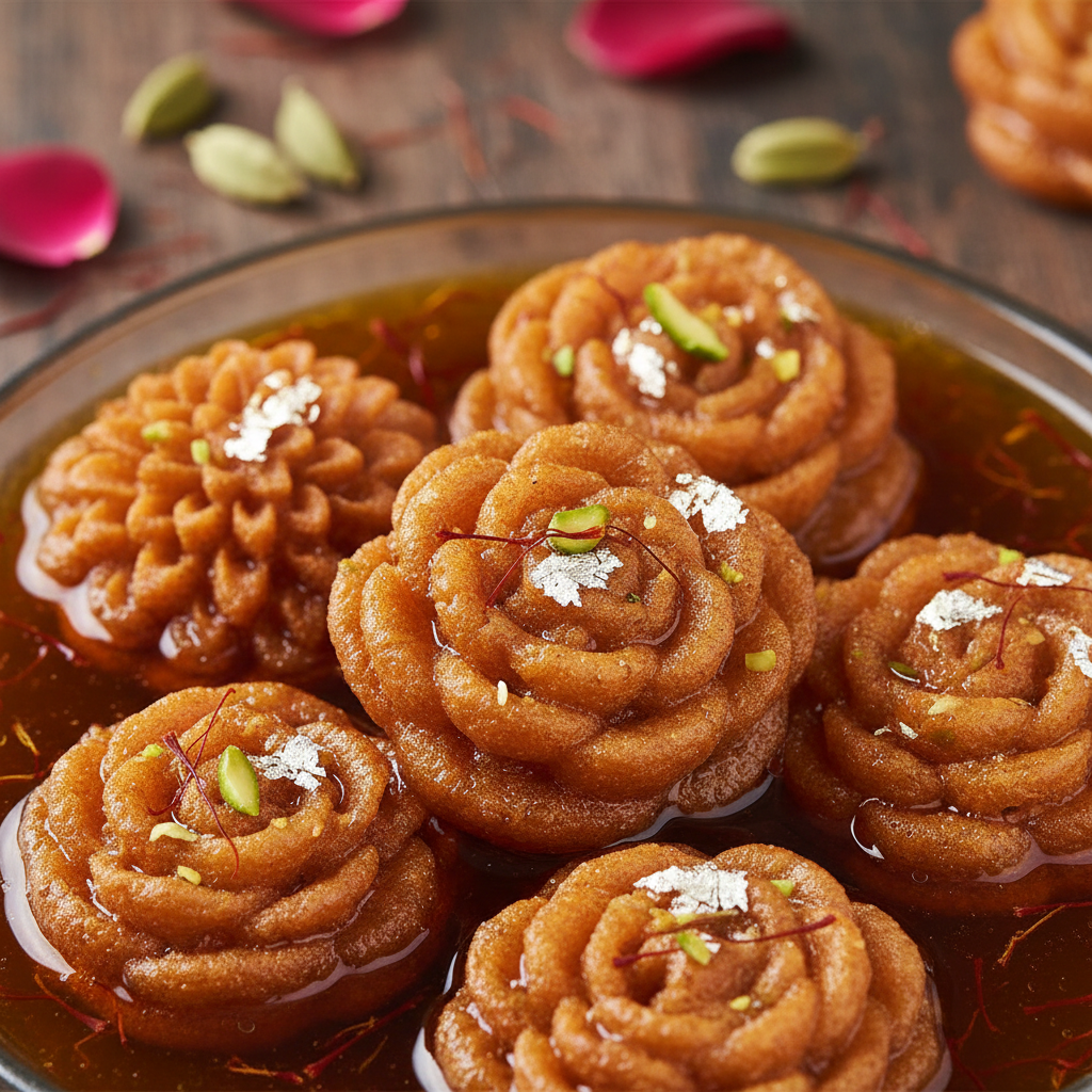 Jalebi, vegetarian Indian dish, warm food photography