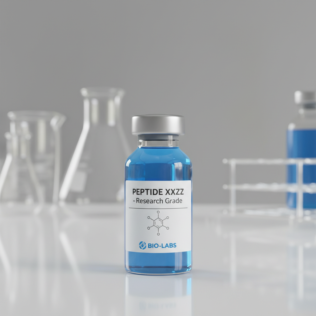 Research peptide vials on dark laboratory surface with dim atmospheric lighting