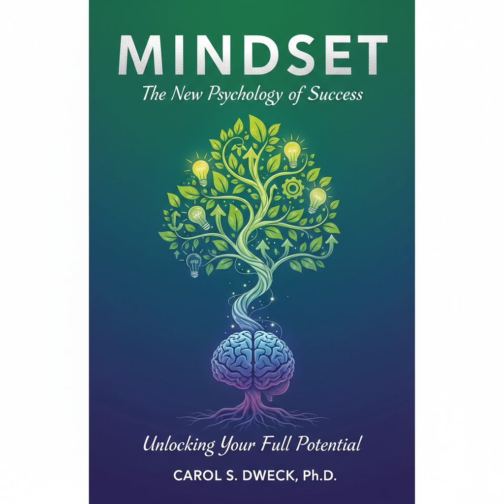 Mindset book cover with brain illustration and growth concept