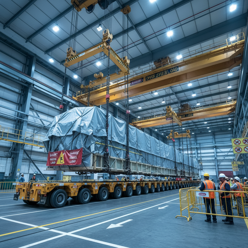 Over-dimensional cargo handling with specialized equipment and safety measures