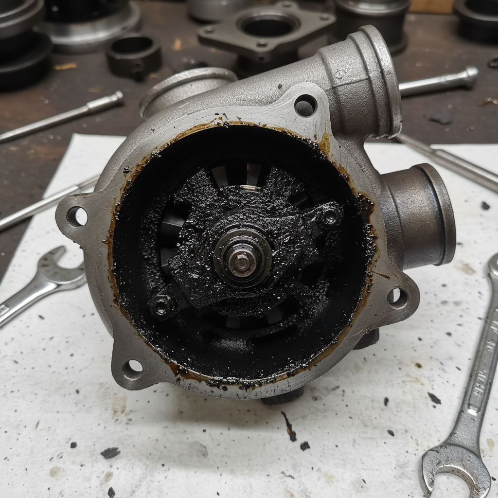 Low pressure turbocharger center housing showing oil coking deposits