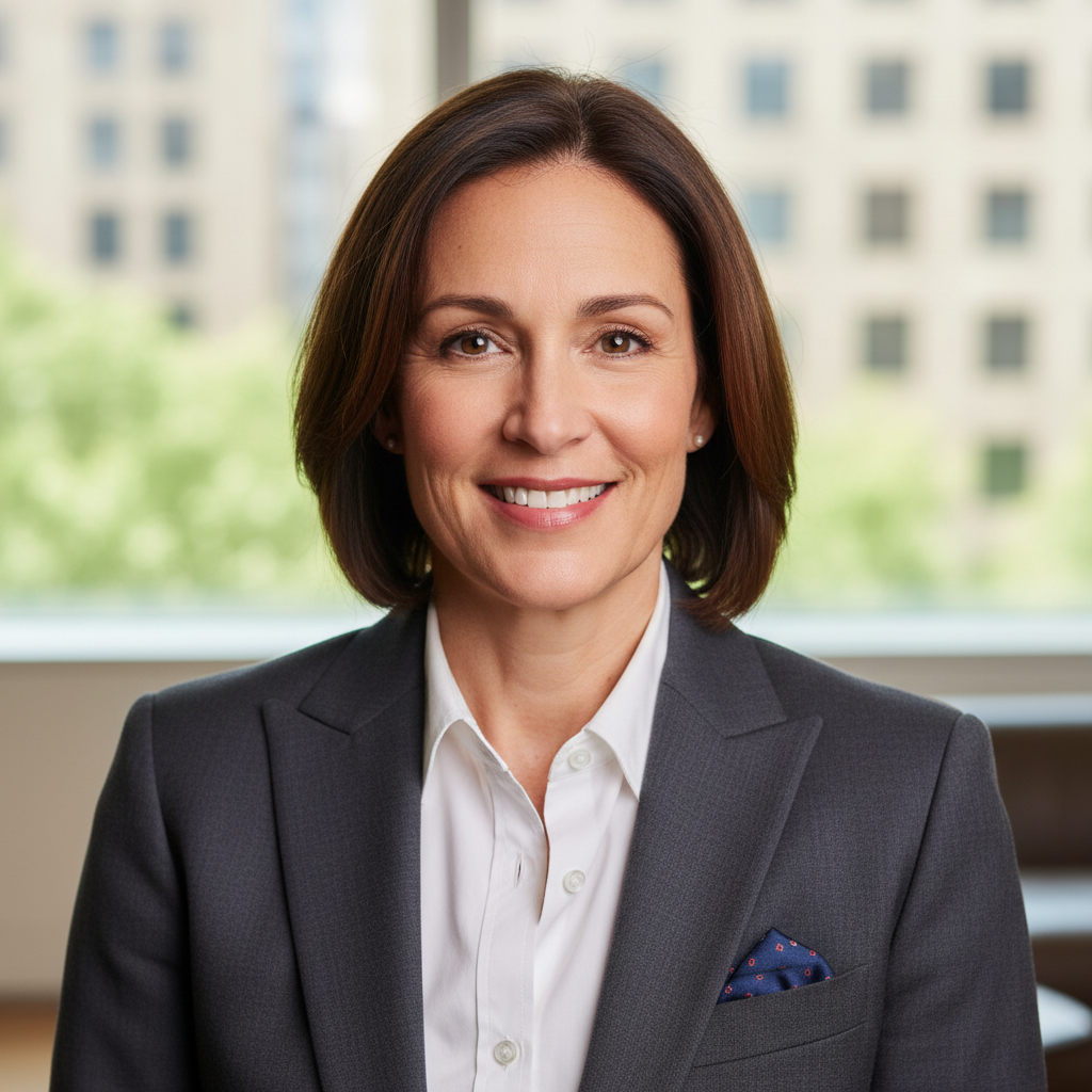 Business coach in professional attire, neutral background