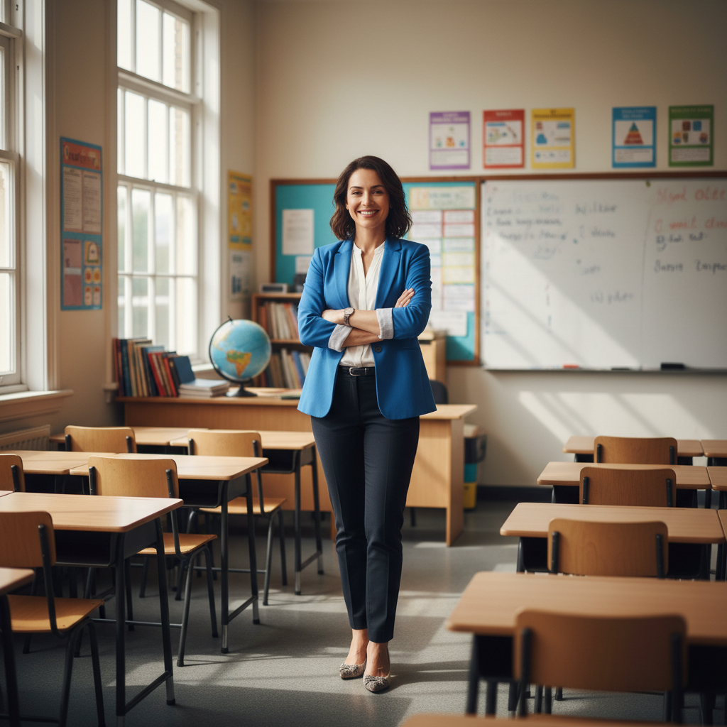 Mujer profesora sonriente, cliente satisfecha de Ñuñoa