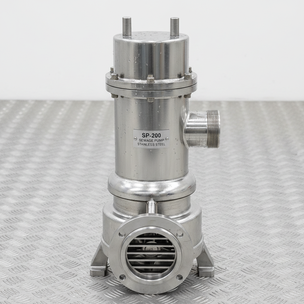 Submersible water pump stainless steel unit on clean background, industrial product shot
