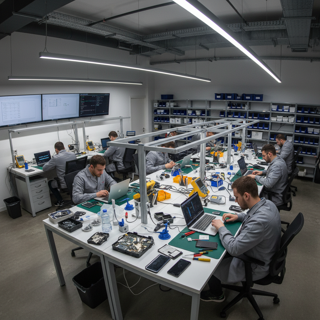 Reparación profesional de dispositivo electrónico con herramientas especializadas