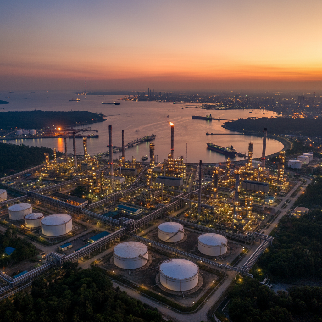 Petroleum refinery at dusk