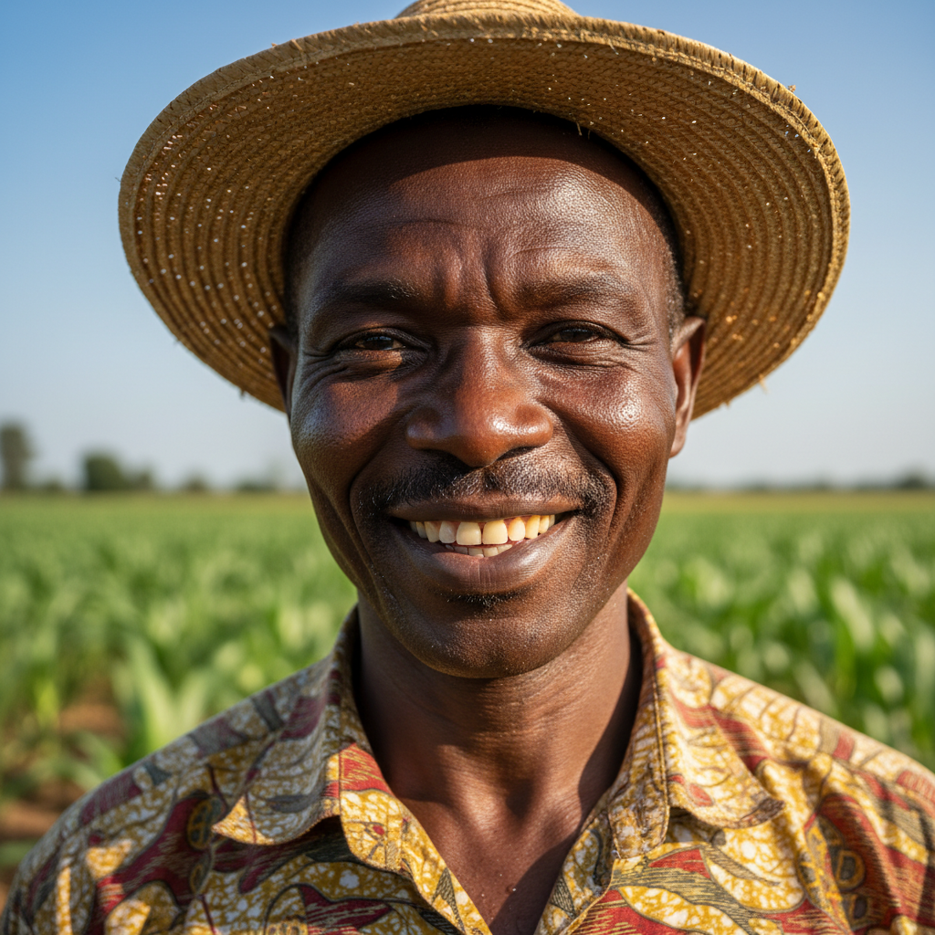 East African man farmer smiling, author of farm blog post