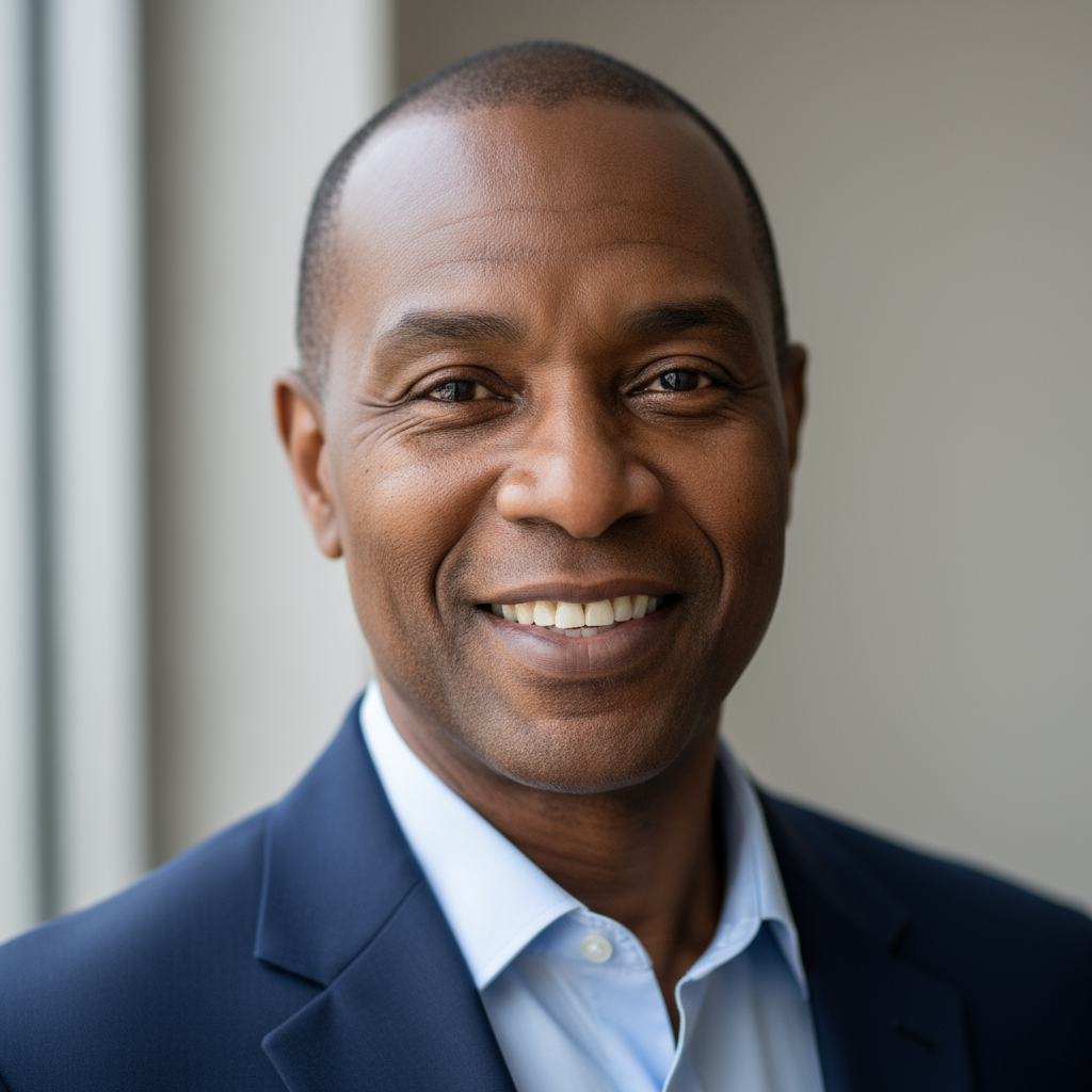 Professional South African man in business casual, confident expression, headshot