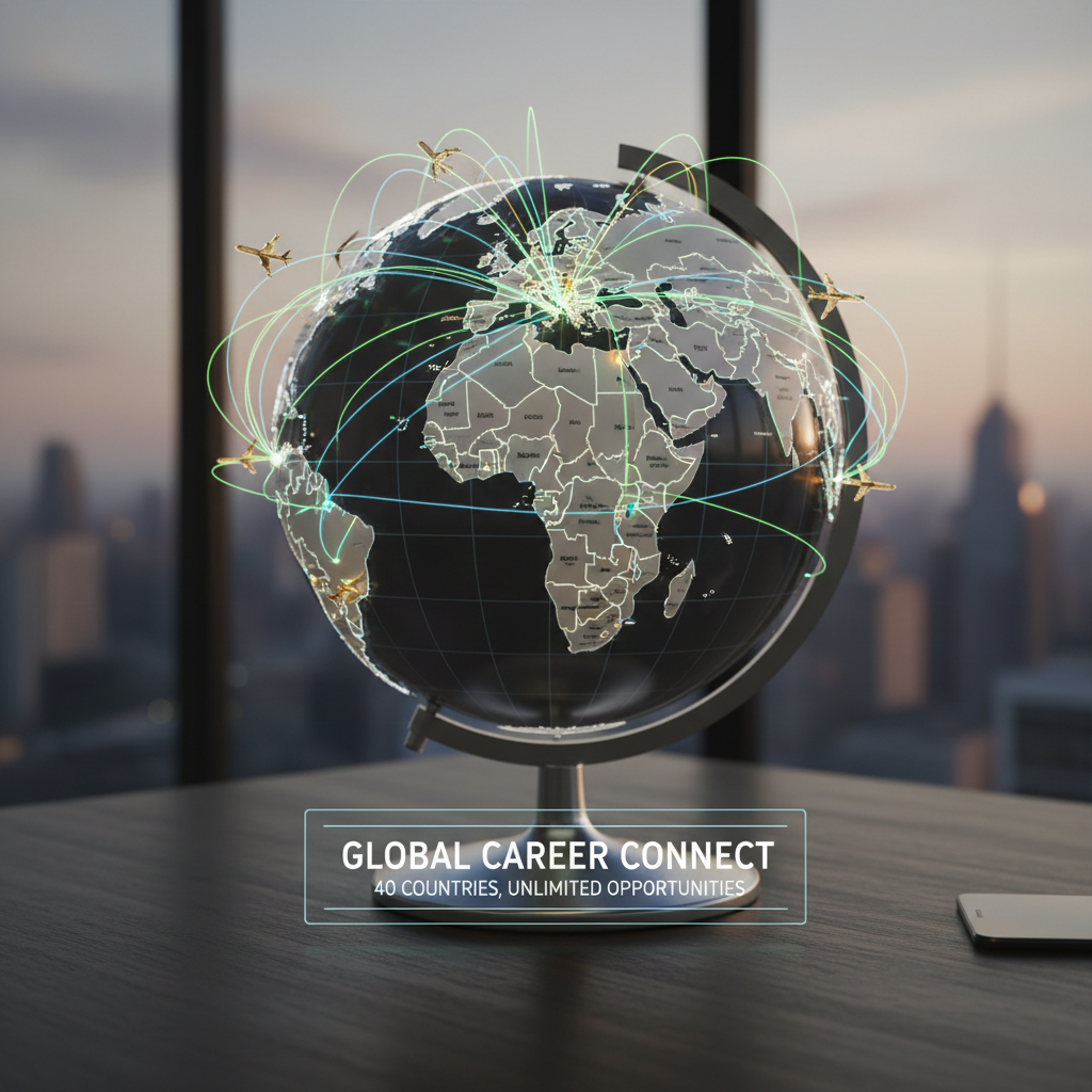 World map with travel destinations and international career opportunities