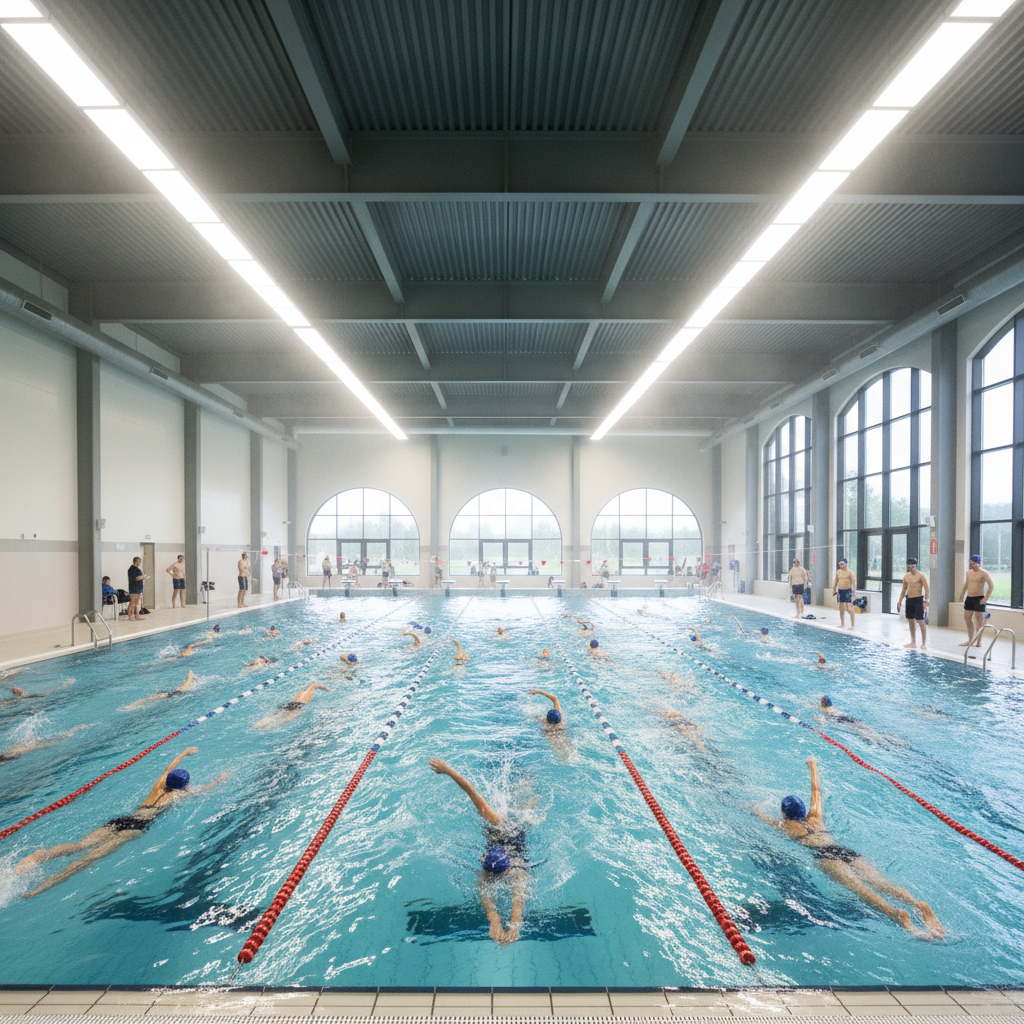 Students swimming in the school pool during aquatics sports event